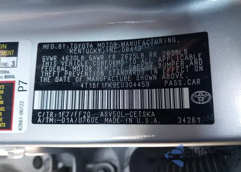 2014 Toyota Camry Se из США, поврежденный, VIN 4T1BF1FK9EU304459